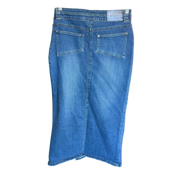 Vtg Y2K Vezucci Jeans Skirt Denim Slits Belted Midi Stretch 8 Western Cowgirl - Picture 5 of 11